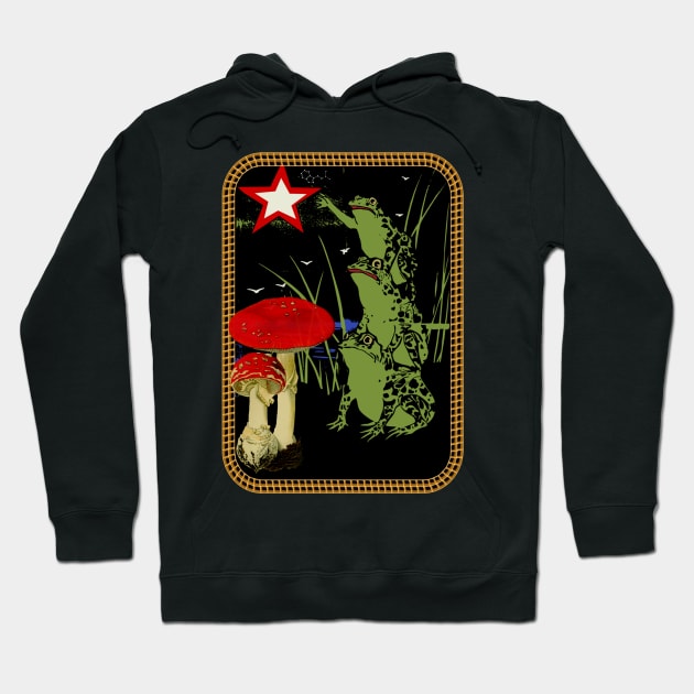 Psychedelic Frogs & Mushroom Reaching For The Stars Trippy Dreamy Art Hoodie by blueversion